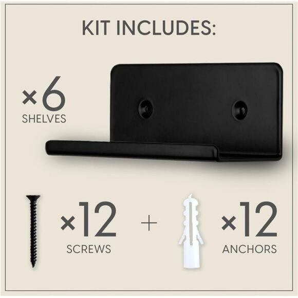 Set of 6 Wall Mounted Vinyl Record Display Shelves Metal Album Holder Racks - Picture 5 of 6